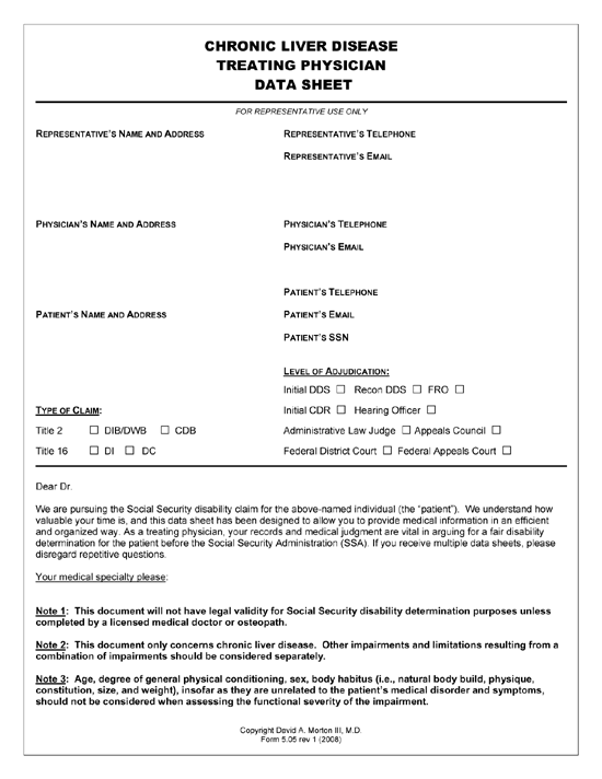 Chronic Liver Disease Treating Physician Data Sheet Chronic Liver Disease Treating Physician Data Sheet